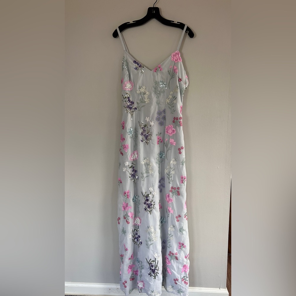MAYA DELUXE Formal Fairy Floral Embroidered Sequin Slip Maxi Gown Dress Y2K Sz 6 - Picture 3 of 15